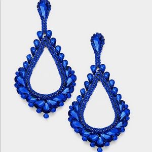 Blue teardrop Rhinestone cluster Earrings